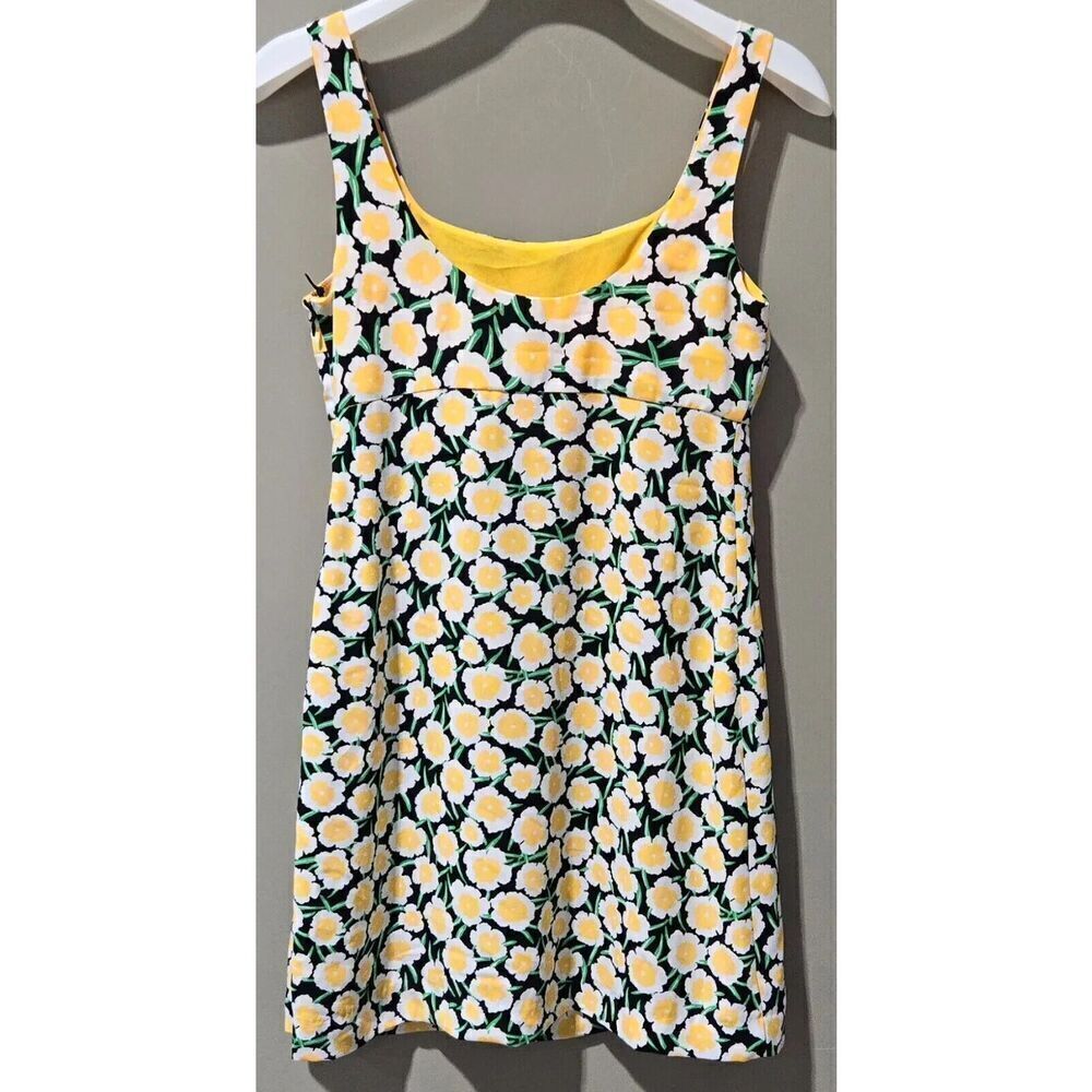 Diane Von Furstenberg Size 4 Yellow & Black Poppy Floral Print Mini Shift Dress - Picture 5 of 5
